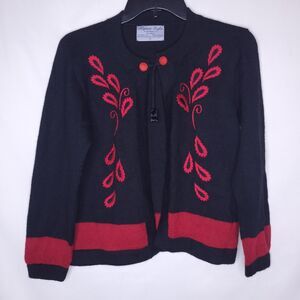 Alpaca Sweater Womens Small Black Floral Embroidered